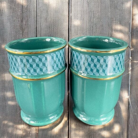 Royal Velvet Illusion Bathroom Cup Tumbler Set 2 Tumblers Cups Porcelain Marked - Picture 1 of 7